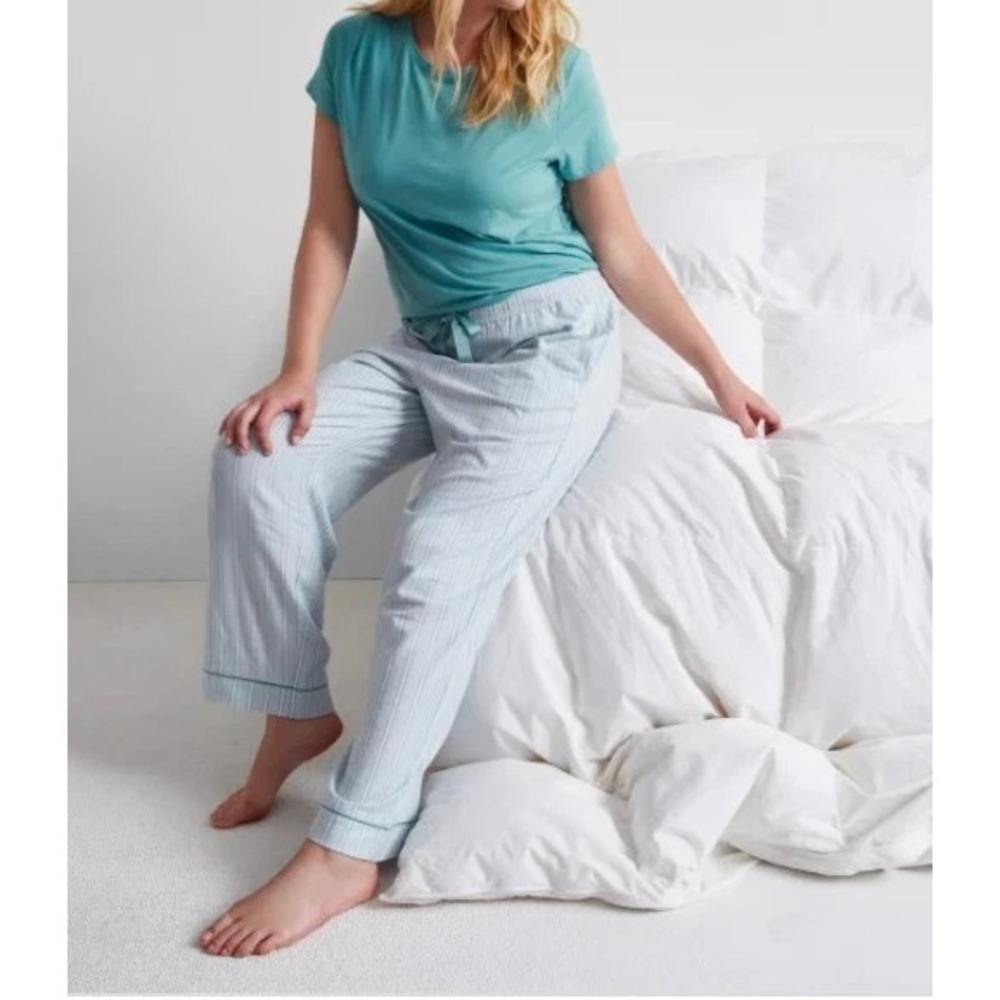 State of Day Womens Medium Flannel Striped Drawstring Pajama Pants in Green 004